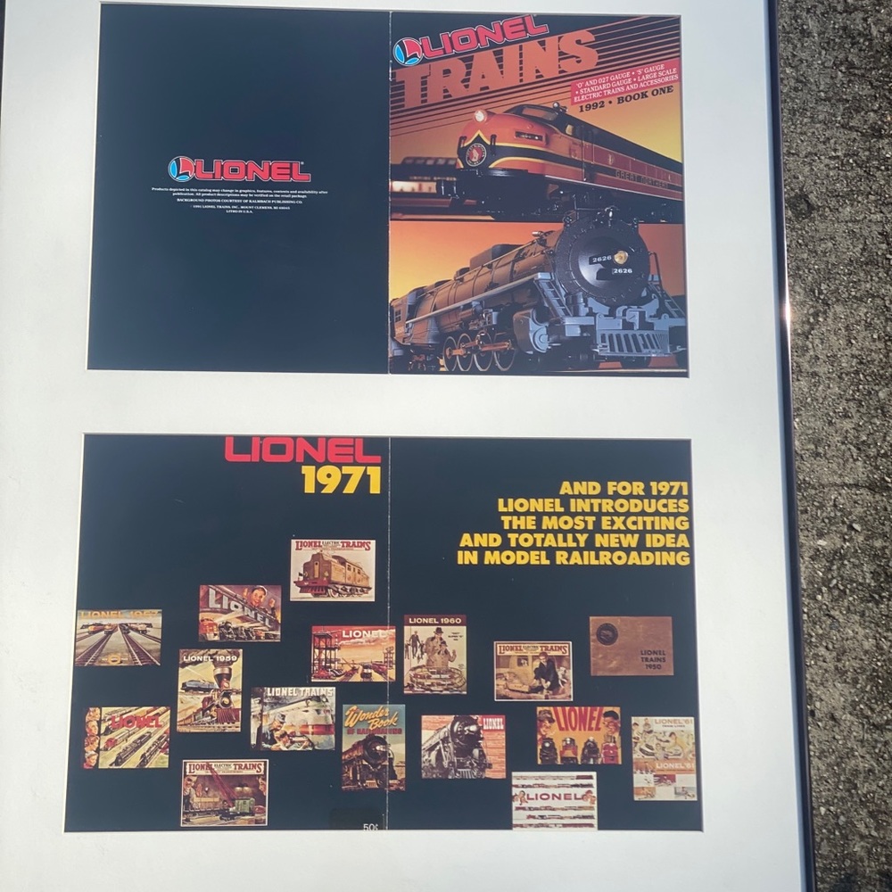 Framed Lionel trains catalog